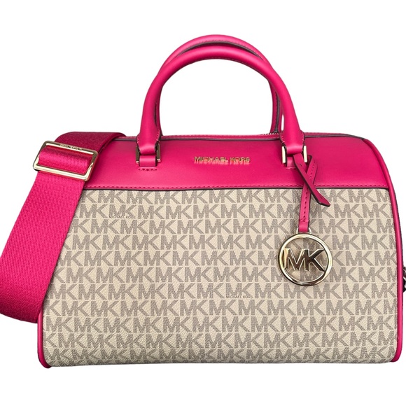 Michael Kors MK Jet Set Travel Medium Duffle Bag Satchel Pink - Picture 7 of 11